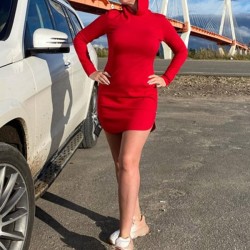 Long Sleeves Hooded Wrap Mini Dresses