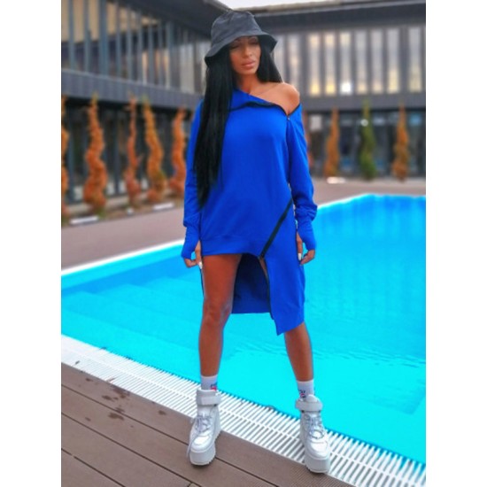 Cropped Off-The-Shoulder Long Sleeves Zipper Mini Dresses Cropped Off-The-Shoulder Long Sleeves Zipper Mini Dresses