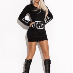 Letter Print Long Sleeves Hooded Bodycon Mini Dresses