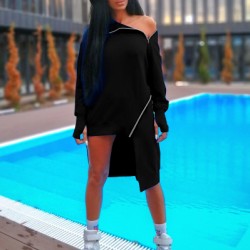 Cropped Off-The-Shoulder Long Sleeves Zipper Mini Dresses