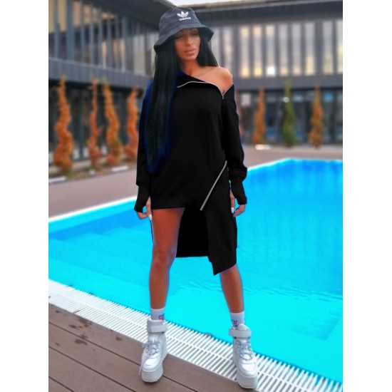 Cropped Off-The-Shoulder Long Sleeves Zipper Mini Dresses Cropped Off-The-Shoulder Long Sleeves Zipper Mini Dresses