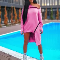 Cropped Off-The-Shoulder Long Sleeves Zipper Mini Dresses