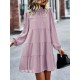 Elasticity Pleated Solid Color Split-Joint Tied A-Line Bishop Sleeve Mock Neck Mini Dresses Elasticity Pleated Solid Color Split-Joint Tied A-Line Bishop Sleeve Mock Neck Mini Dresses