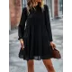 Elasticity Pleated Solid Color Split-Joint Tied A-Line Bishop Sleeve Mock Neck Mini Dresses Elasticity Pleated Solid Color Split-Joint Tied A-Line Bishop Sleeve Mock Neck Mini Dresses
