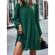 Elasticity Pleated Solid Color Split-Joint Tied A-Line Bishop Sleeve Mock Neck Mini Dresses Elasticity Pleated Solid Color Split-Joint Tied A-Line Bishop Sleeve Mock Neck Mini Dresses