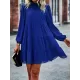 Elasticity Pleated Solid Color Split-Joint Tied A-Line Bishop Sleeve Mock Neck Mini Dresses Elasticity Pleated Solid Color Split-Joint Tied A-Line Bishop Sleeve Mock Neck Mini Dresses