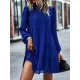 Elasticity Pleated Solid Color Split-Joint Tied A-Line Bishop Sleeve Mock Neck Mini Dresses Elasticity Pleated Solid Color Split-Joint Tied A-Line Bishop Sleeve Mock Neck Mini Dresses