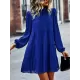 Elasticity Pleated Solid Color Split-Joint Tied A-Line Bishop Sleeve Mock Neck Mini Dresses Elasticity Pleated Solid Color Split-Joint Tied A-Line Bishop Sleeve Mock Neck Mini Dresses