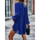 Elasticity Pleated Solid Color Split-Joint Tied A-Line Bishop Sleeve Mock Neck Mini Dresses Elasticity Pleated Solid Color Split-Joint Tied A-Line Bishop Sleeve Mock Neck Mini Dresses