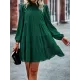Elasticity Pleated Solid Color Split-Joint Tied A-Line Bishop Sleeve Mock Neck Mini Dresses Elasticity Pleated Solid Color Split-Joint Tied A-Line Bishop Sleeve Mock Neck Mini Dresses