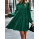 Elasticity Pleated Solid Color Split-Joint Tied A-Line Bishop Sleeve Mock Neck Mini Dresses Elasticity Pleated Solid Color Split-Joint Tied A-Line Bishop Sleeve Mock Neck Mini Dresses