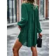 Elasticity Pleated Solid Color Split-Joint Tied A-Line Bishop Sleeve Mock Neck Mini Dresses Elasticity Pleated Solid Color Split-Joint Tied A-Line Bishop Sleeve Mock Neck Mini Dresses