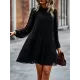 Elasticity Pleated Solid Color Split-Joint Tied A-Line Bishop Sleeve Mock Neck Mini Dresses Elasticity Pleated Solid Color Split-Joint Tied A-Line Bishop Sleeve Mock Neck Mini Dresses