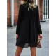 Elasticity Pleated Solid Color Split-Joint Tied A-Line Bishop Sleeve Mock Neck Mini Dresses Elasticity Pleated Solid Color Split-Joint Tied A-Line Bishop Sleeve Mock Neck Mini Dresses