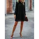 Elasticity Pleated Solid Color Split-Joint Tied A-Line Bishop Sleeve Mock Neck Mini Dresses Elasticity Pleated Solid Color Split-Joint Tied A-Line Bishop Sleeve Mock Neck Mini Dresses