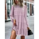 Elasticity Pleated Solid Color Split-Joint Tied A-Line Bishop Sleeve Mock Neck Mini Dresses Elasticity Pleated Solid Color Split-Joint Tied A-Line Bishop Sleeve Mock Neck Mini Dresses