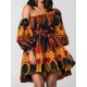 Elasticity Printed Tied Waist High Waisted Loose One-Shoulder Mini Dresses Elasticity Printed Tied Waist High Waisted Loose One-Shoulder Mini Dresses