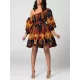 Elasticity Printed Tied Waist High Waisted Loose One-Shoulder Mini Dresses Elasticity Printed Tied Waist High Waisted Loose One-Shoulder Mini Dresses