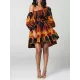 Elasticity Printed Tied Waist High Waisted Loose One-Shoulder Mini Dresses Elasticity Printed Tied Waist High Waisted Loose One-Shoulder Mini Dresses