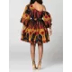 Elasticity Printed Tied Waist High Waisted Loose One-Shoulder Mini Dresses Elasticity Printed Tied Waist High Waisted Loose One-Shoulder Mini Dresses