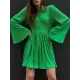 High-Waisted Pleated Solid Color Zipper A-line Flared Sleeves Round-neck Mini Dresses High-Waisted Pleated Solid Color Zipper A-line Flared Sleeves Round-neck Mini Dresses