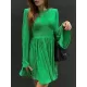 High-Waisted Pleated Solid Color Zipper A-line Flared Sleeves Round-neck Mini Dresses High-Waisted Pleated Solid Color Zipper A-line Flared Sleeves Round-neck Mini Dresses