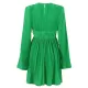 High-Waisted Pleated Solid Color Zipper A-line Flared Sleeves Round-neck Mini Dresses High-Waisted Pleated Solid Color Zipper A-line Flared Sleeves Round-neck Mini Dresses