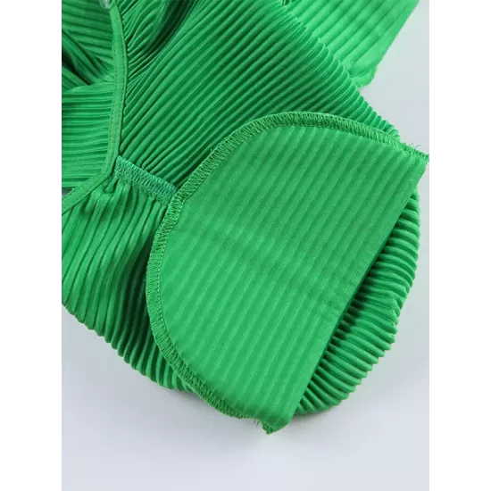 High-Waisted Pleated Solid Color Zipper A-line Flared Sleeves Round-neck Mini Dresses High-Waisted Pleated Solid Color Zipper A-line Flared Sleeves Round-neck Mini Dresses