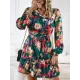Printed Split-Joint Tied Waist Long Sleeves Loose V-Neck Mini Dresses Printed Split-Joint Tied Waist Long Sleeves Loose V-Neck Mini Dresses