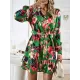 Printed Split-Joint Tied Waist Long Sleeves Loose V-Neck Mini Dresses Printed Split-Joint Tied Waist Long Sleeves Loose V-Neck Mini Dresses
