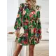 Printed Split-Joint Tied Waist Long Sleeves Loose V-Neck Mini Dresses Printed Split-Joint Tied Waist Long Sleeves Loose V-Neck Mini Dresses