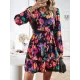 Printed Split-Joint Tied Waist Long Sleeves Loose V-Neck Mini Dresses Printed Split-Joint Tied Waist Long Sleeves Loose V-Neck Mini Dresses