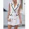 Buttoned Contrast Color Pockets Split-Joint Sleeveless Notched Collar Mini Dress Blazer