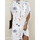 Flower Print Batwing Sleeves Loose Round-Neck Mini Dresses Flower Print Batwing Sleeves Loose Round-Neck Mini Dresses