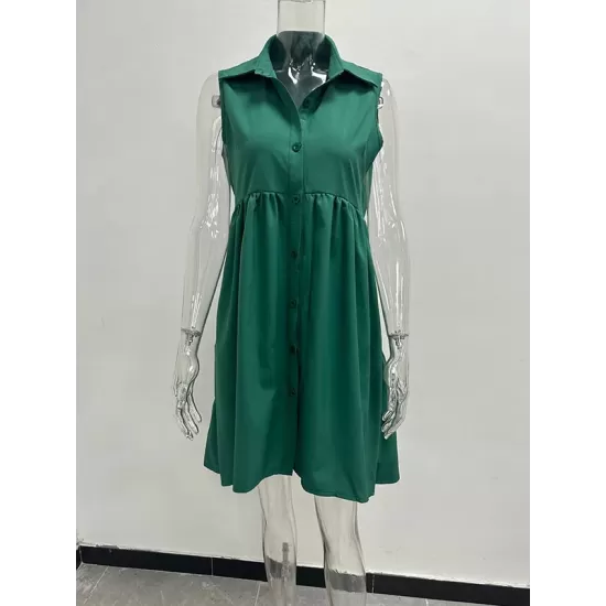Buttoned Pleated Pockets Solid Color A-Line High Waisted Lapel Mini Dresses Buttoned Pleated Pockets Solid Color A-Line High Waisted Lapel Mini Dresses