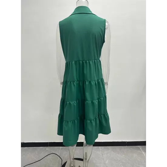 Buttoned Pleated Pockets Solid Color A-Line High Waisted Lapel Mini Dresses Buttoned Pleated Pockets Solid Color A-Line High Waisted Lapel Mini Dresses