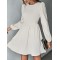 Backless Elasticity Hollow Pleated Solid Color Tied A-Line Bishop Sleeve Round-Neck Mini Dresses
