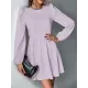 Backless Elasticity Hollow Pleated Solid Color Tied A-Line Bishop Sleeve Round-Neck Mini Dresses Backless Elasticity Hollow Pleated Solid Color Tied A-Line Bishop Sleeve Round-Neck Mini Dresses