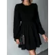 Backless Elasticity Hollow Pleated Solid Color Tied A-Line Bishop Sleeve Round-Neck Mini Dresses Backless Elasticity Hollow Pleated Solid Color Tied A-Line Bishop Sleeve Round-Neck Mini Dresses
