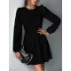 Backless Elasticity Hollow Pleated Solid Color Tied A-Line Bishop Sleeve Round-Neck Mini Dresses Backless Elasticity Hollow Pleated Solid Color Tied A-Line Bishop Sleeve Round-Neck Mini Dresses