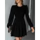 Backless Elasticity Hollow Pleated Solid Color Tied A-Line Bishop Sleeve Round-Neck Mini Dresses Backless Elasticity Hollow Pleated Solid Color Tied A-Line Bishop Sleeve Round-Neck Mini Dresses
