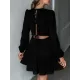 Backless Elasticity Hollow Pleated Solid Color Tied A-Line Bishop Sleeve Round-Neck Mini Dresses Backless Elasticity Hollow Pleated Solid Color Tied A-Line Bishop Sleeve Round-Neck Mini Dresses