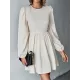Backless Elasticity Hollow Pleated Solid Color Tied A-Line Bishop Sleeve Round-Neck Mini Dresses Backless Elasticity Hollow Pleated Solid Color Tied A-Line Bishop Sleeve Round-Neck Mini Dresses
