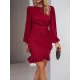 Pleated Solid Color Split-Joint Loose Puff Sleeves Round-Neck Mini Dresses Pleated Solid Color Split-Joint Loose Puff Sleeves Round-Neck Mini Dresses