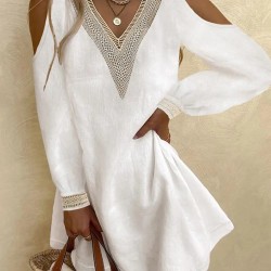 Hollow Split-Back Long Sleeves Loose Cold Shoulder Mini Dresses