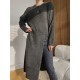 Loose Split-Side Solid Color Round-Neck Knitting Sweater Dresses Loose Split-Side Solid Color Round-Neck Knitting Sweater Dresses