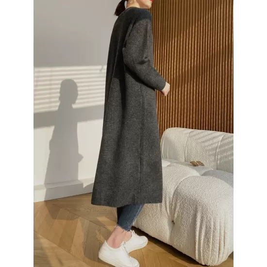 Loose Split-Side Solid Color Round-Neck Knitting Sweater Dresses Loose Split-Side Solid Color Round-Neck Knitting Sweater Dresses