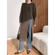 Loose Split-Side Solid Color Round-Neck Knitting Sweater Dresses Loose Split-Side Solid Color Round-Neck Knitting Sweater Dresses