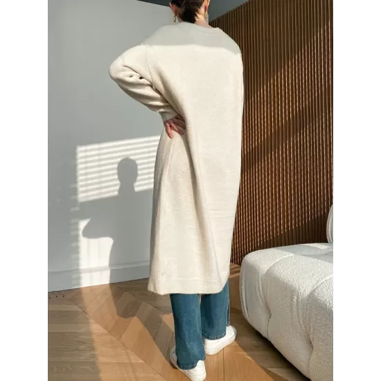 Loose Split-Side Solid Color Round-Neck Knitting Sweater Dresses Loose Split-Side Solid Color Round-Neck Knitting Sweater Dresses