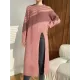 Loose Split-Side Solid Color Round-Neck Knitting Sweater Dresses Loose Split-Side Solid Color Round-Neck Knitting Sweater Dresses